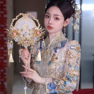 新品团扇批发结婚新娘秀禾服手工婚扇中式喜扇成品团扇9145