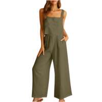 Women's square neck linen vest with exposed navel top and thumbnail 3