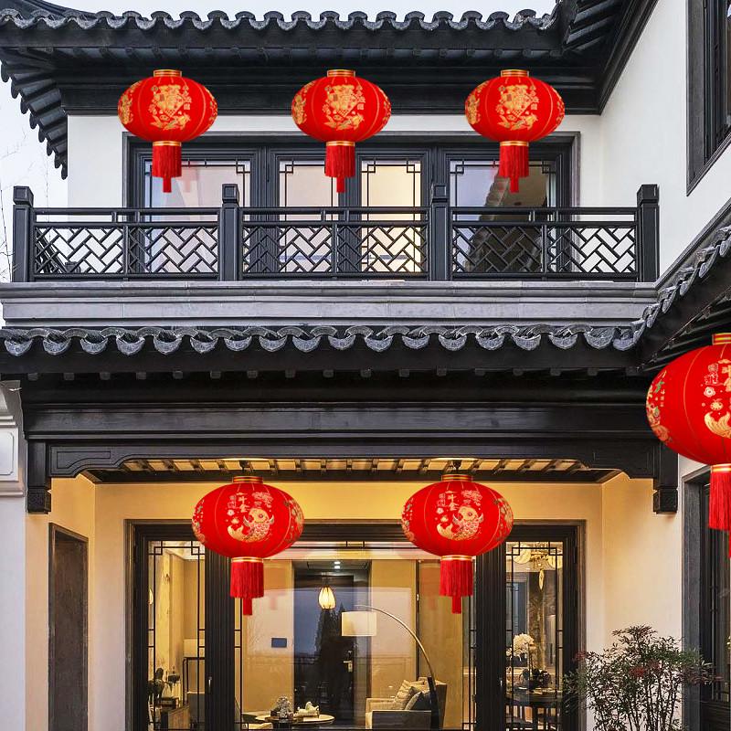 2024年新款过年春节大红灯笼新年中式挂饰大门口户外阳台吊灯一对