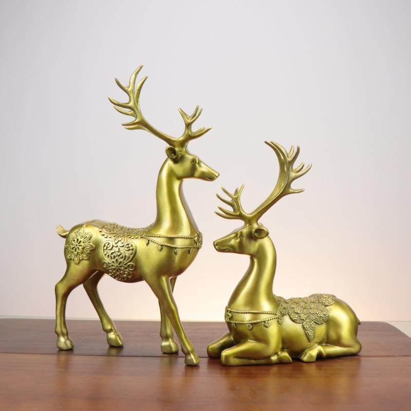 杨铜记 铜鹿麋鹿现代轻奢高档酒柜摆件软装搭配家居客厅电视柜