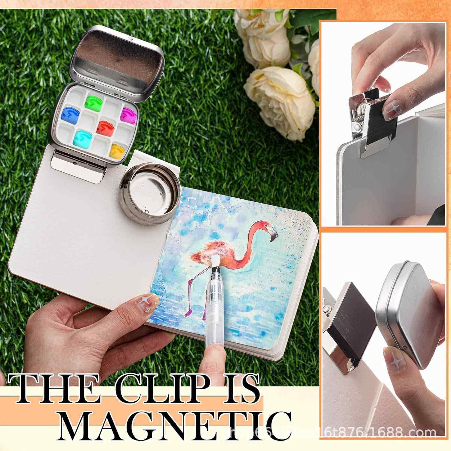 迷带你便携式水水纸彩调色HLM板套装水彩调色板彩垫,素描本,磁夹