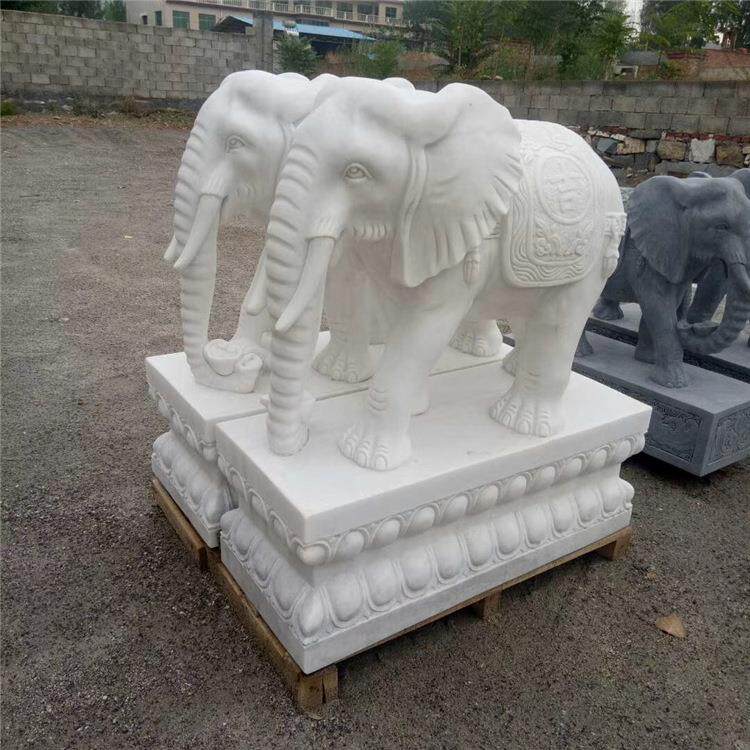 石雕小象一对汉白玉小象门口摆件石象石雕