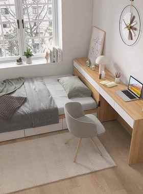 简约小户榻榻米NNU儿床加书组合高童箱储物收纳板型式单人床可桌#