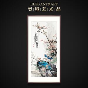新中式玄关花鸟国画挂画 可订制春山任逍遥实木框手工装裱画