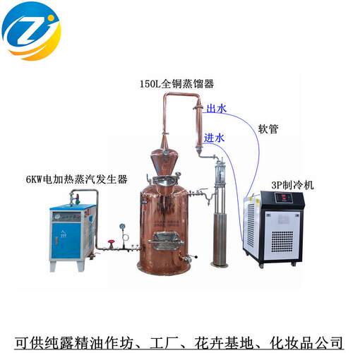 家用纯露精油蒸馏设备玫瑰花纯露蒸馏机紫铜蒸汽加热精油提取设备