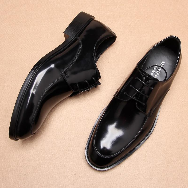 高档时尚男士商务休新闲皮鞋鞋英国真皮漆男士皮鞋圆头正装鞋皮韩