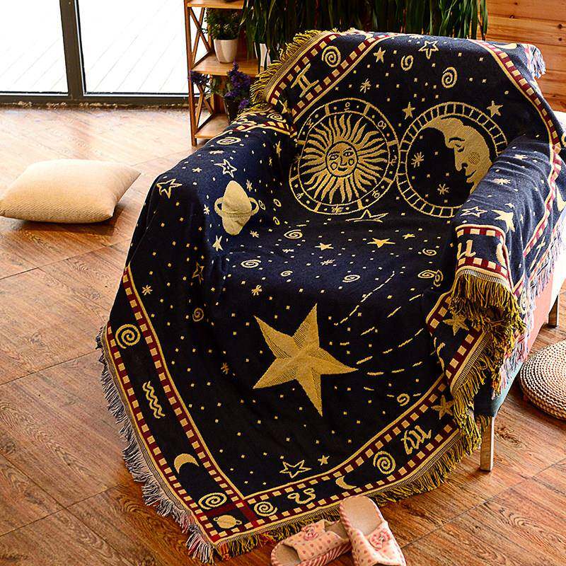 星空覆古沙发毯单人双三人沙发全盖布巾民宿咖啡馆装饰毯防滑罩笠