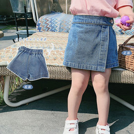 2024夏季韩版女童洋气牛仔短裤宝宝时尚假两件裙裤女孩休闲裤