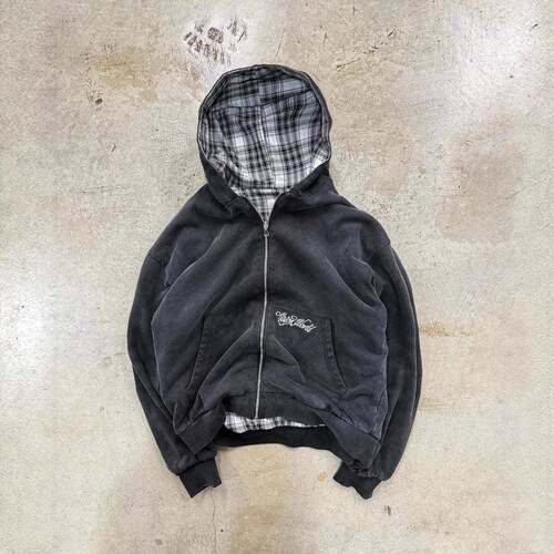 Street hooded sweater jacket autumn loose plaid splicing