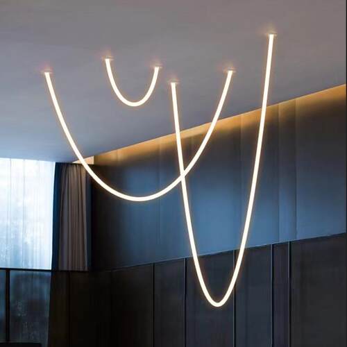 极简线条设计师样板房客厅灯loft挑高别墅楼梯间餐厅餐桌展厅吊灯