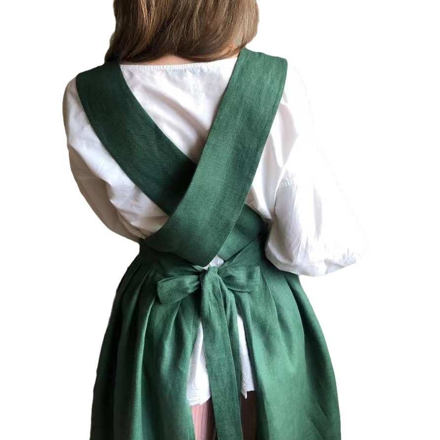 围裙棉家用厨房做饭围腰田园西点烹饪文艺可两穿可调节绿围裙