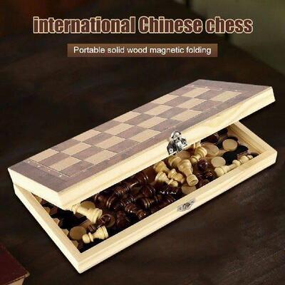 3 in 1 Chess Game Board Folding Storage Wooden Chess Board