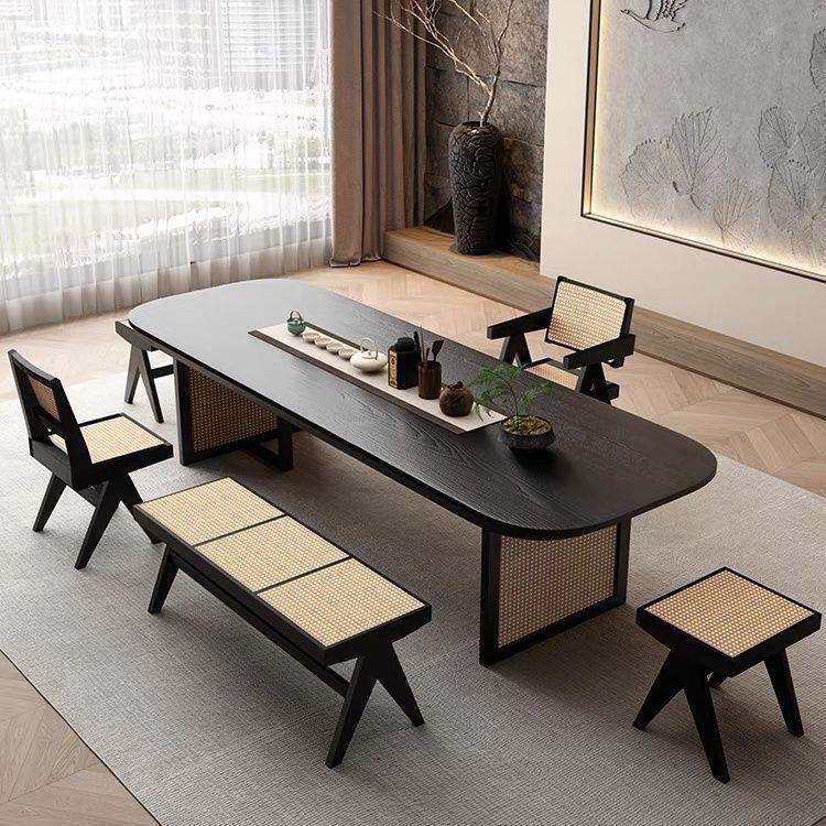 中式藤编茶桌桌椅家用组合办公室功夫泡茶简约实木大板现代长方形