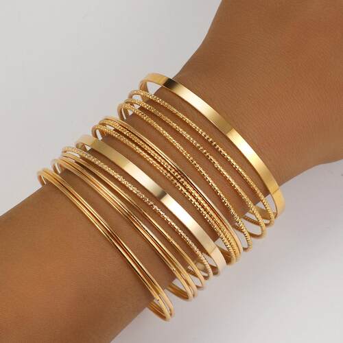 14 piece gold bracelets set跨境夸张宽面不规则手镯14件套装