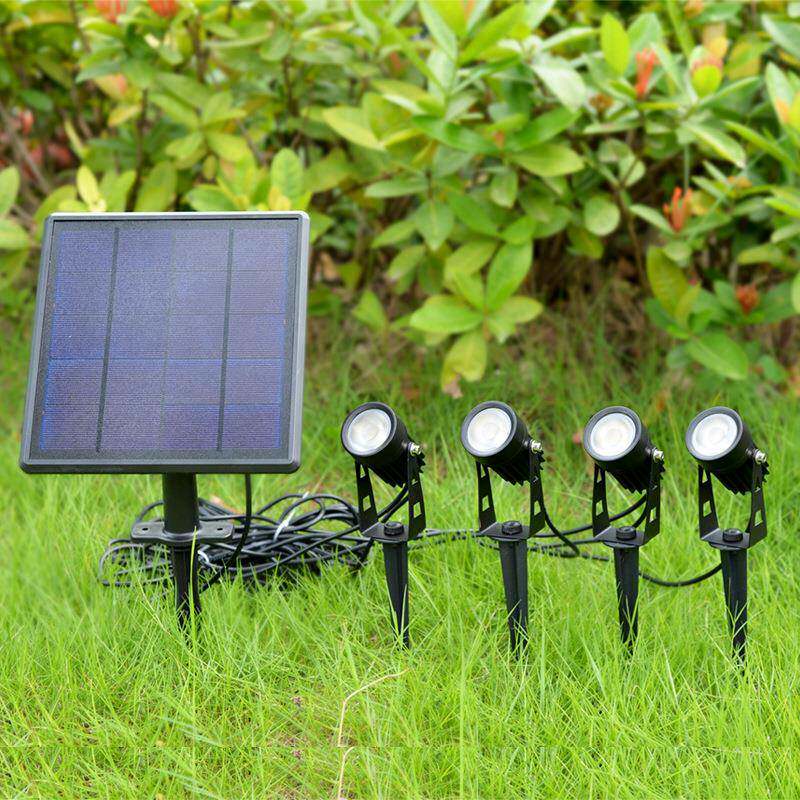 太阳能射灯户外防水草坪庭院景观地插超亮一拖四led七彩RGB照树