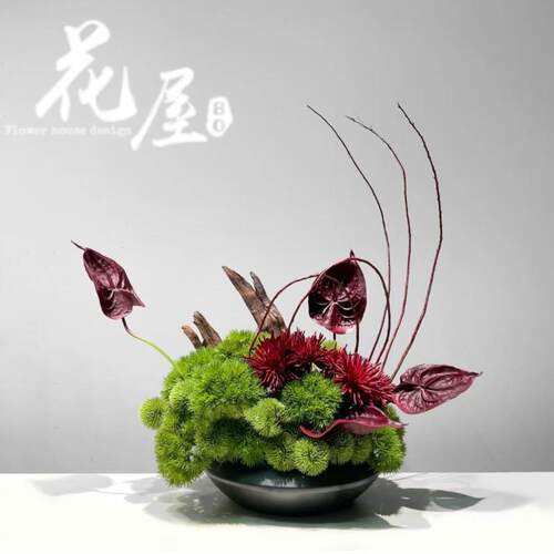 现代中式风格软装配饰样板房花艺样品屋展示中心高档彷真成品花艺