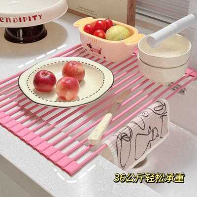 A foldable silicone dish drying rack and storage basket for