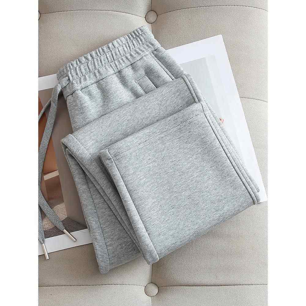 高端浅灰色直筒休闲裤男女同款2025秋季新款时尚刺绣宽松运动卫裤