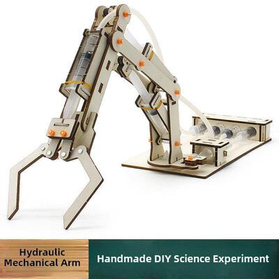 科技小制作手工自制DIY木质液压机械手臂中小学生科学实验教学具