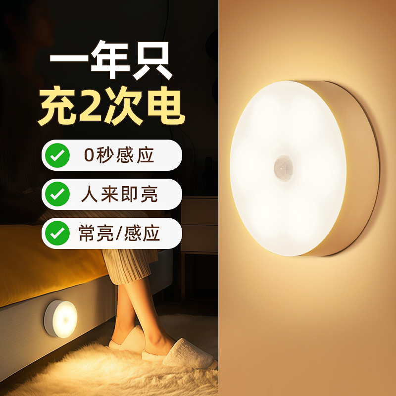 智能人体自动感应小夜灯磁吸充电入户门楼道夜间人来即亮人走即灭