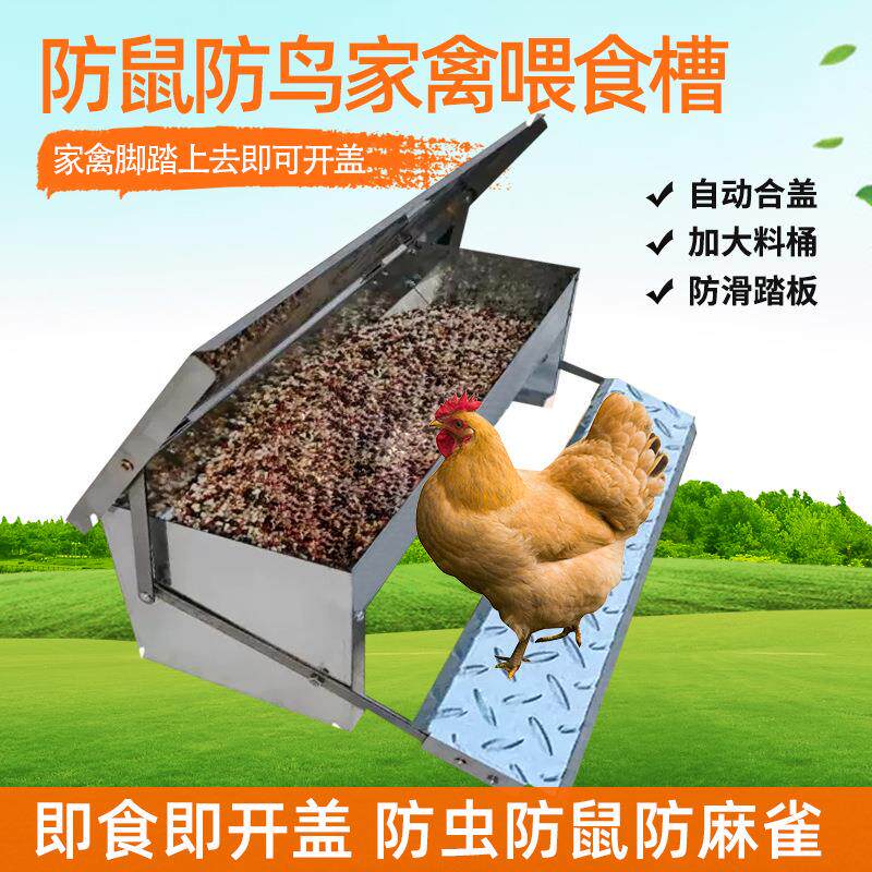 鸡食槽喂食槽鸡踏板料槽不锈钢脚踏式自动喂鸡槽饲料槽养食槽器
