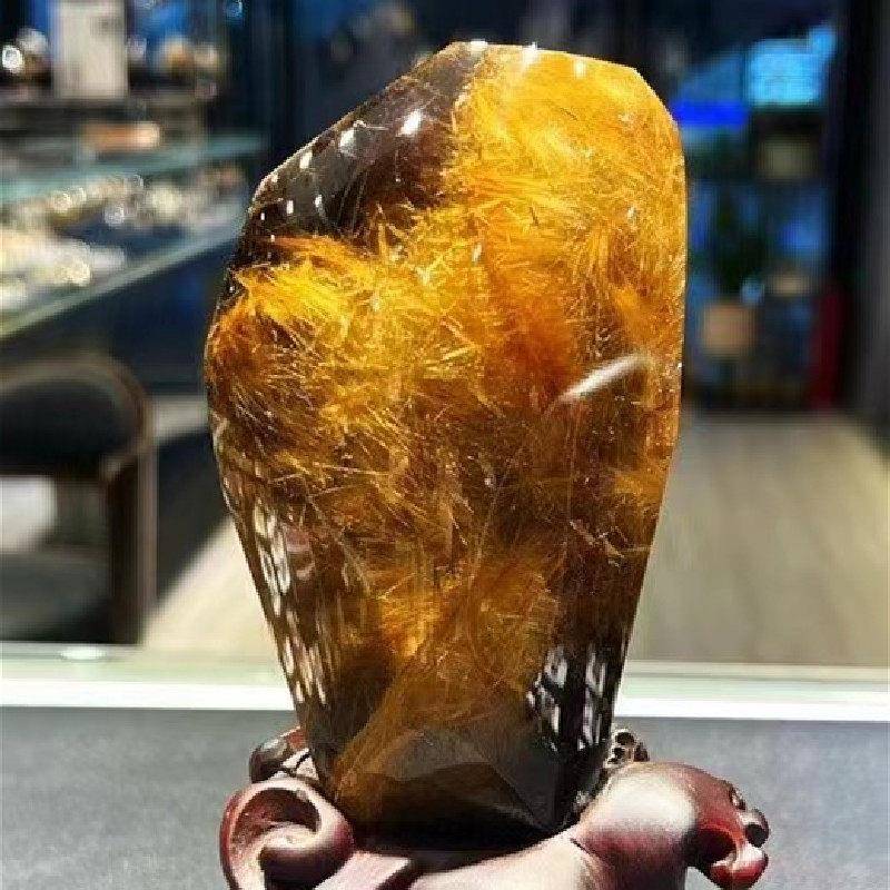 天然金发晶顺发簇发晶花水晶原石顺发裸石发晶花钛晶原石摆件