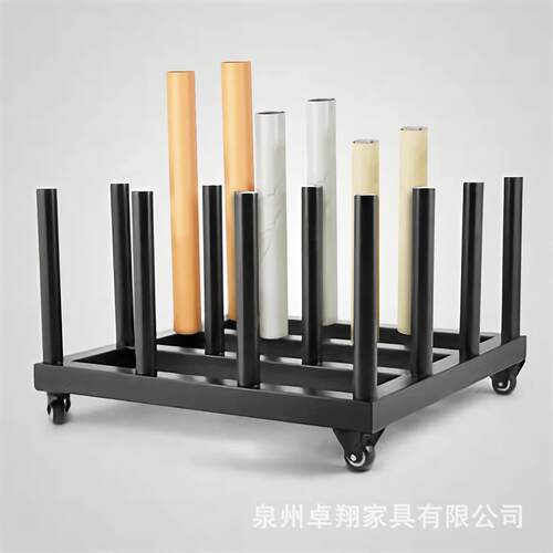 置地式可移动文件收纳架铁艺圆管蓝图摆放架可拆卸文件卷推车