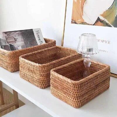 Hand-Woven Storage Basket Rattan Wicker Basket Cosmetic
