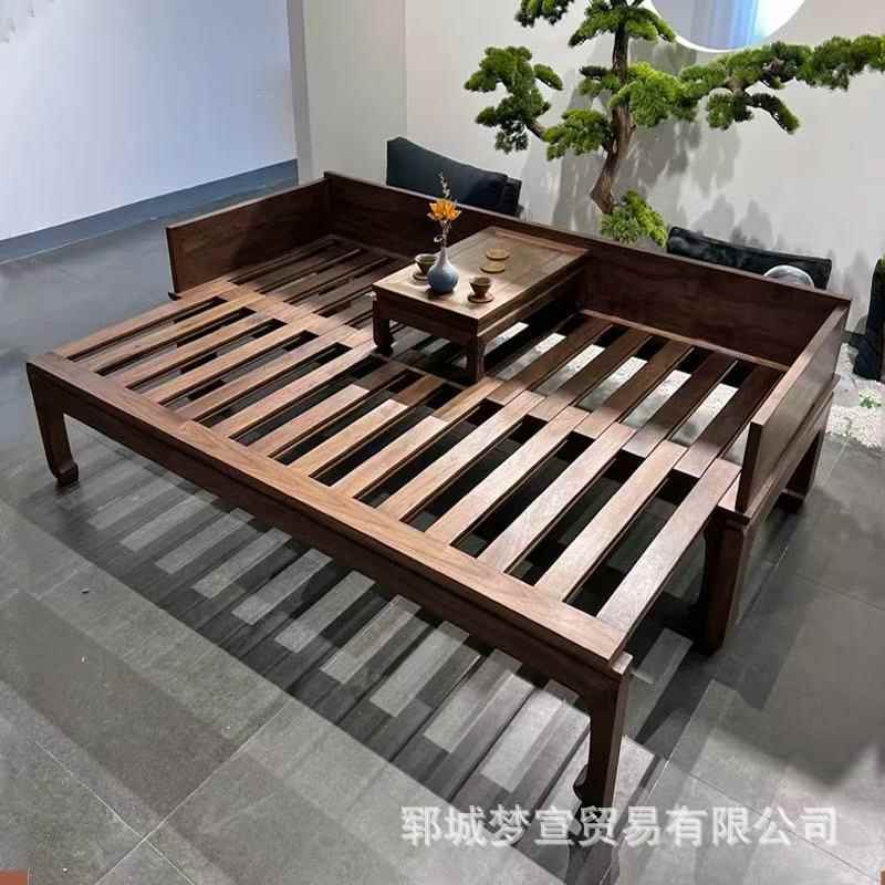 新中式老榆木罗汉小用户型可推拉客厅沙发美人榻床民宿待两f8544