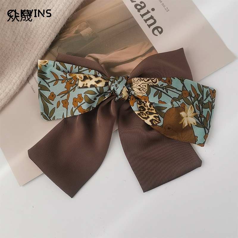 时尚复古大蝴蝶结飘带大肠发圈女丸子头扎头皮筋发绳头饰碎花头绳