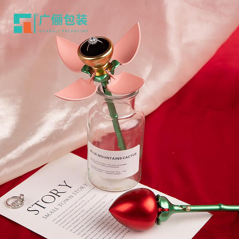 新款直销跨境热销一枝玫瑰花首饰盒戒指吊坠饰品盒珠宝包装收纳盒