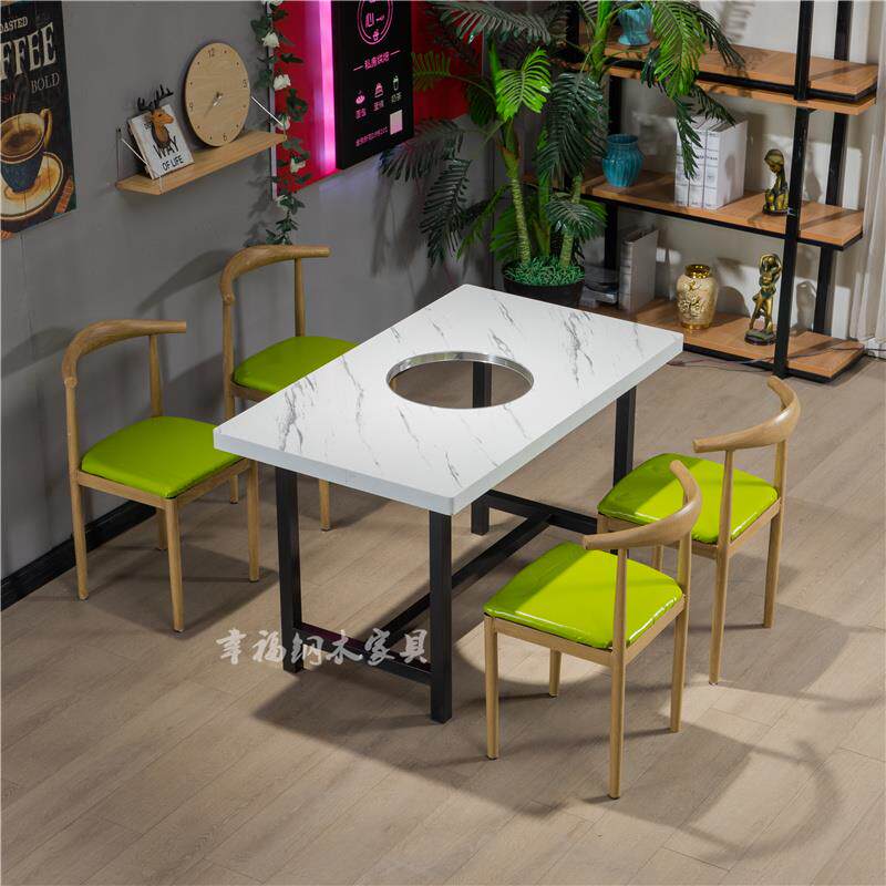 9C餐桌椅仿大理石饭店麻辣烫火锅烧烤店长方形简约桌子椅子组装定