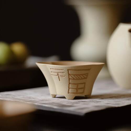 束刻原矿紫砂全手工方尊主人杯高档黄段泥盖碗茶杯文人雅玩品茗杯