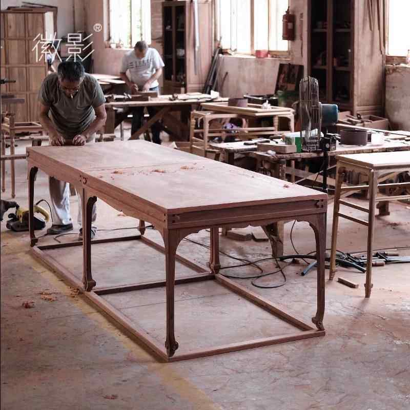 徽影北美黑胡桃木茶桌宋式美学鹤脚茶台书桌办公桌中古风实木茶台