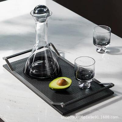 欧盘式家居PZ1187样板间会收所酒店奢托现代极简黑色轻皮质金属纳