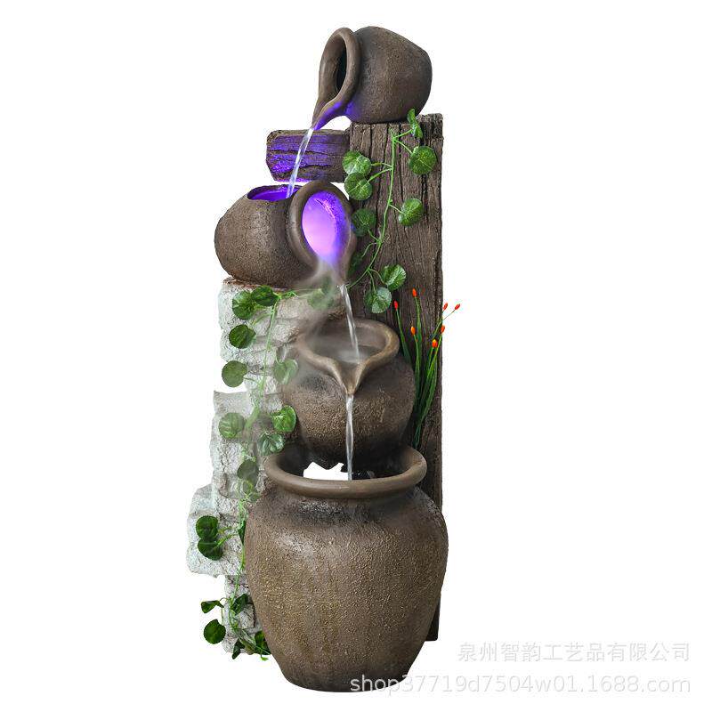 欧式喷泉陶罐流水摆件客厅酒吧庭院风水加湿器阳台落地家居装饰品
