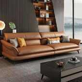 黑奢尚品意式 极简头层牛皮沙发客厅简约现代轻奢小户型直排皮沙发