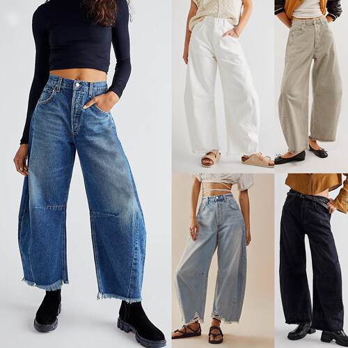 Straight leg sickle pants, jeans, cropped pants, wide leg
