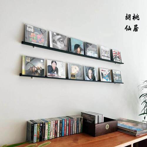 cd展示架墙上专辑碟片收纳架铁艺简约CD架唱片专辑展示架胡桃仙居