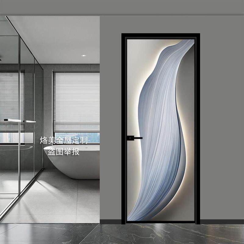 洗手间卧室厕所门夹胶中空玻璃磨砂彩绘定制平开 门双面铝合金轻