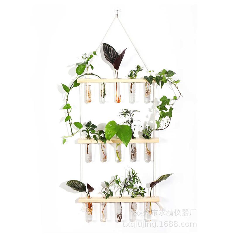 木架挂壁植悬挂容器植物式孔绿水培装饰品3玻璃试管花瓶5层
