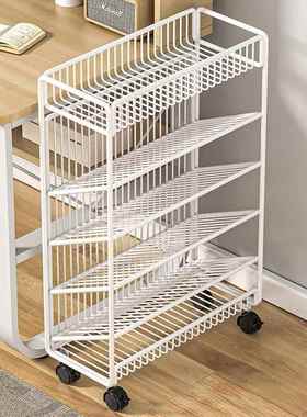 可移动书架桌边落地收纳架桌旁小学课轮生带学习书本MSRF6856置物