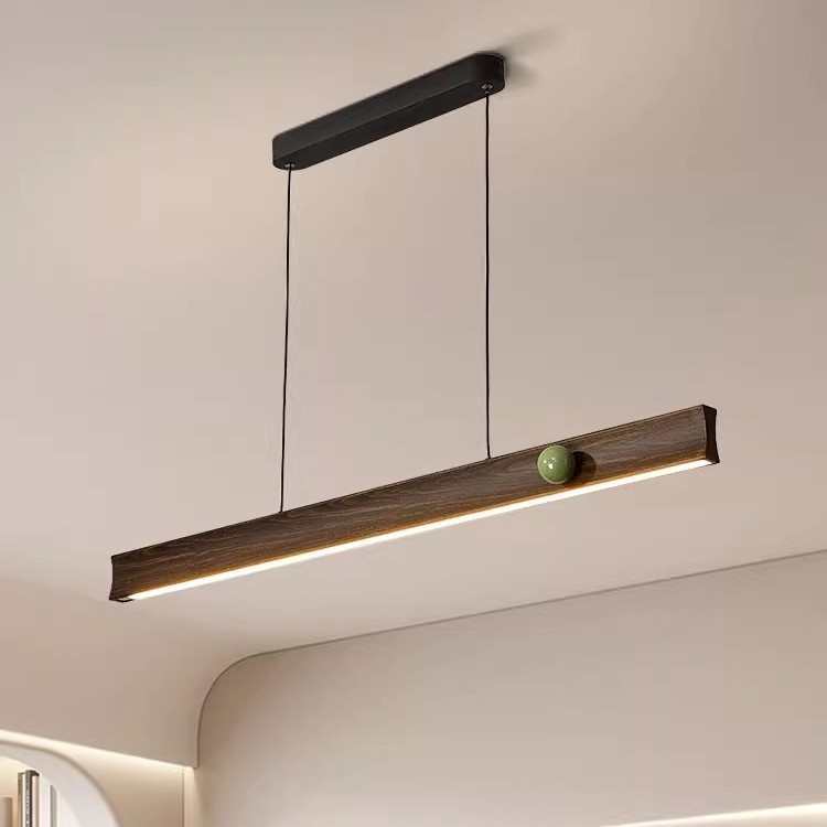 美式复古胡桃木纹吊灯中古风餐厅灯侘寂风新中式一字奶豆餐桌吊灯