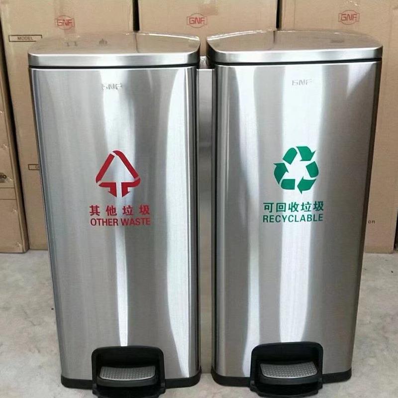 现货室内30L脚踩不锈钢果皮箱静音缓降电梯口垃圾箱60L脚踏垃圾桶