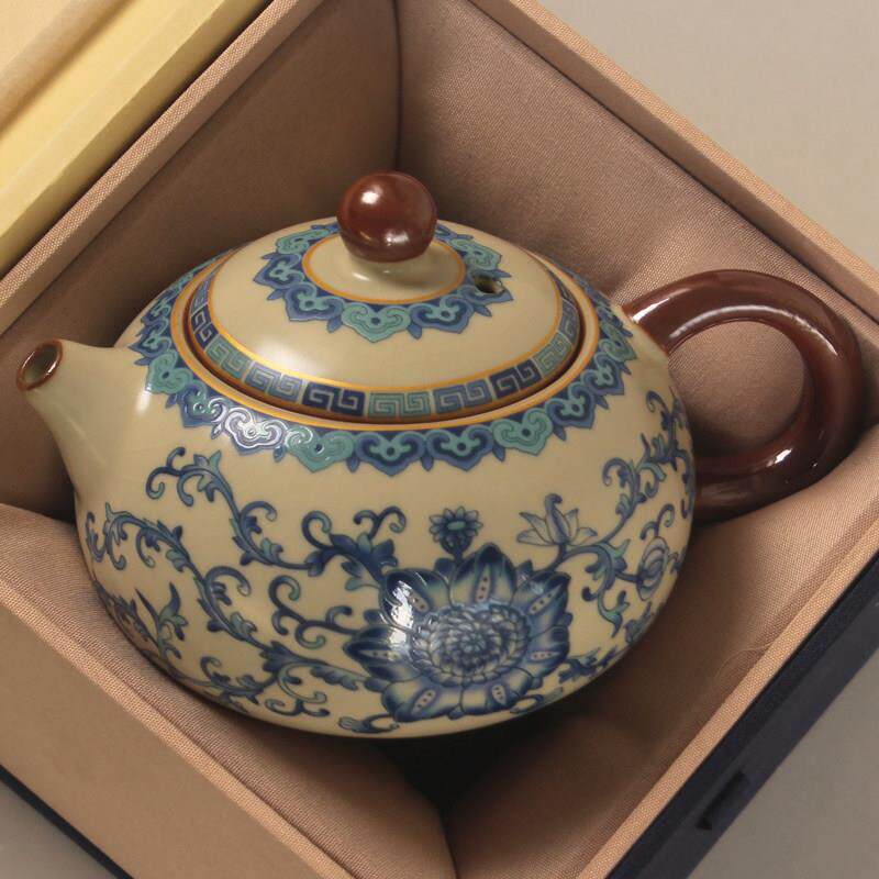 大甩卖220ml蓝白米色汝窑茶壶覆古家用茶壶功夫茶具茶罐瓷