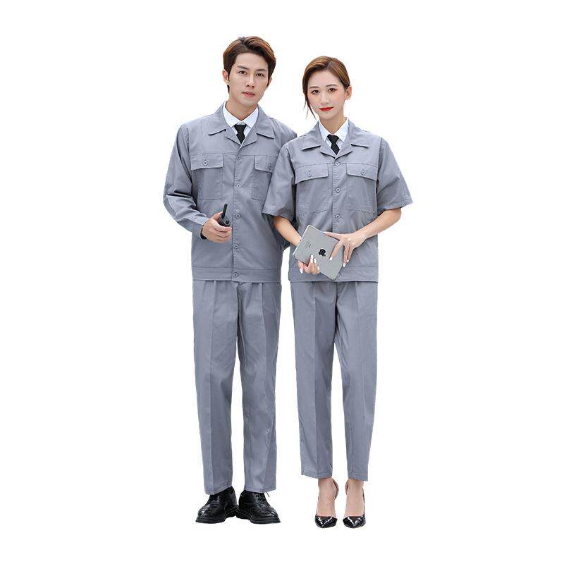 夏季系扣半袖工作服套装中铁汽修施工程物流车间劳保服印制LOGO