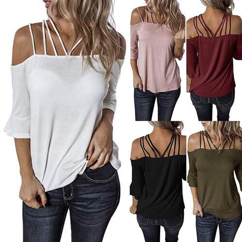 Women's straight shoulder strap flared sleeve