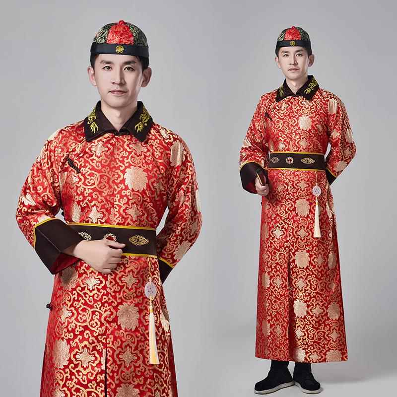 高档朝装古男士清成人满族宫廷阿哥贝服装皇帝便服长款舞勒台演出