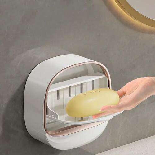 Bathroom Drain Soap Box Wall Mounted ABS Soap Box with Lid W
