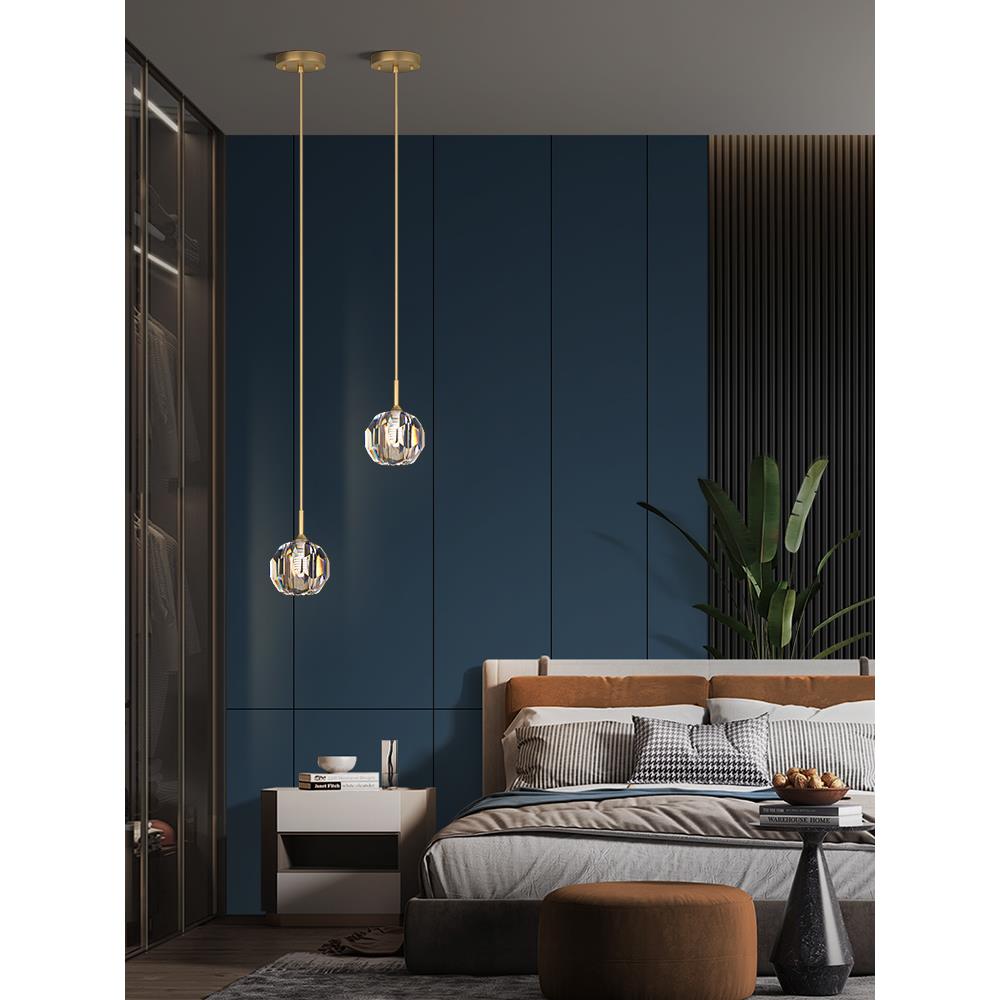 卧室床头小吊灯简约轻现代长线吧奢台具创意790个性全铜灯单头水